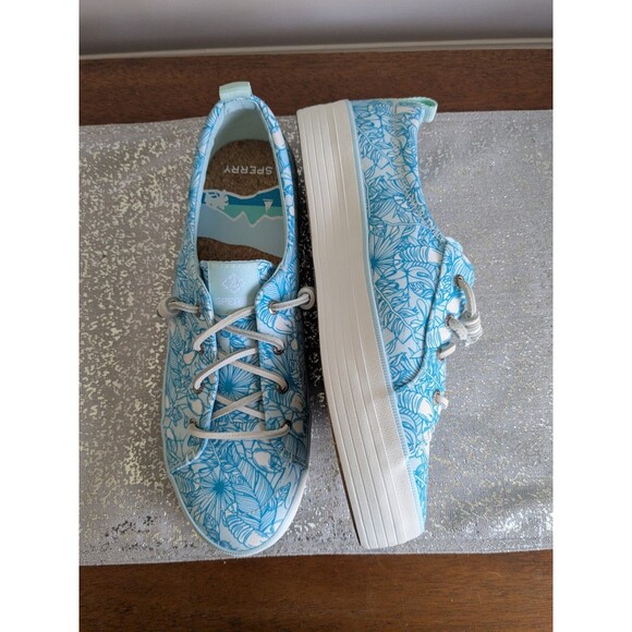 Sperry Crest Vibe Platform Sneaker Women sz 12 Blue Tropical Cushion Hawaiian - Picture 9 of 11
